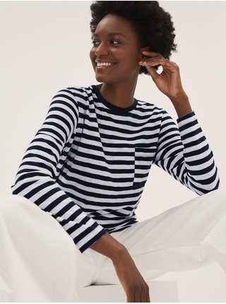 Bílo-modré dámské pruhované bavlněné  tričko Marks & Spencer 