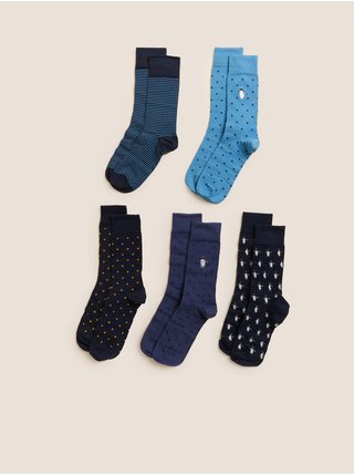 Sada pěti párů pánských ponožek v modré barvě Marks & Spencer 