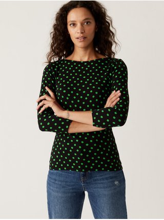 Zeleno-černé dámské puntíkované tričko Marks & Spencer 