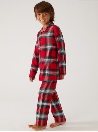Červené dětské vánoční kostkované pyžamo Marks & Spencer 