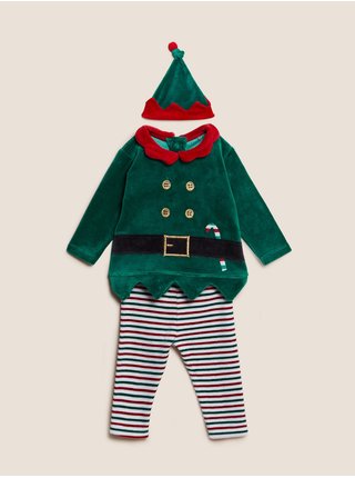 Dětský trojdílný vánoční set v zelené barvě Marks & Spencer  