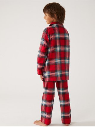 Červené dětské vánoční kostkované pyžamo Marks & Spencer 