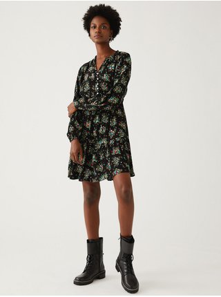 Zeleno-černé dámské vzorované šaty Marks & Spencer 