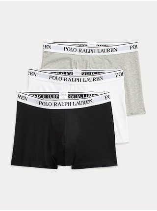 Sada tří pánských boxerek v šedé, bílé a černé barvě POLO Ralph Lauren