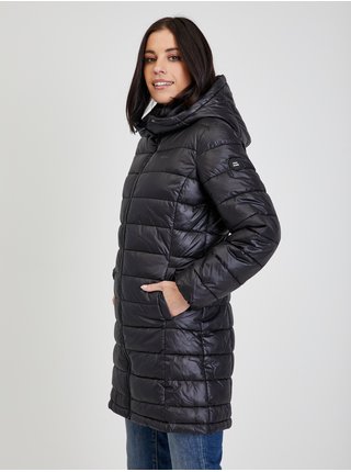 Černý dámský prošívaný zimní kabát s odepínací kapucí Pepe Jeans Agnes