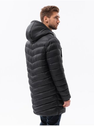 Černý pánský prošívaný zimní kabát Ombre Clothing