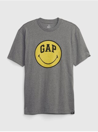 Šedé pánské bavlněné tričko s potiskem GAP & Smiley® 