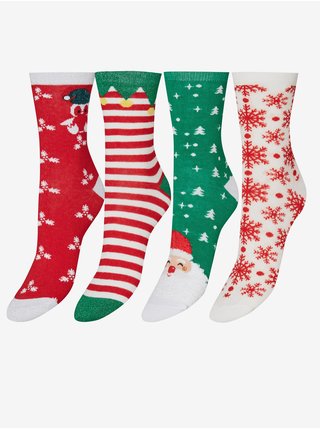 Sada čtyř párů dámských vánočních ponožek v zelené, červené a bílé barvě VERO MODA Elf