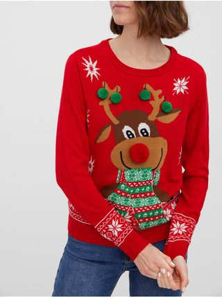 Červený dámský svetr s vánočním motivem VERO MODA New Frosty Deer