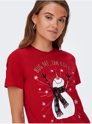 Červené dámske tričko s vianočným motívom ONLY Xmas