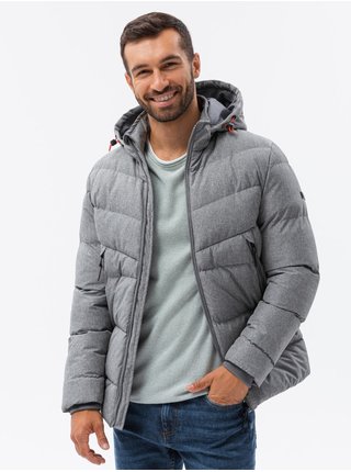 Zimné bundy pre mužov Ombre Clothing - sivá