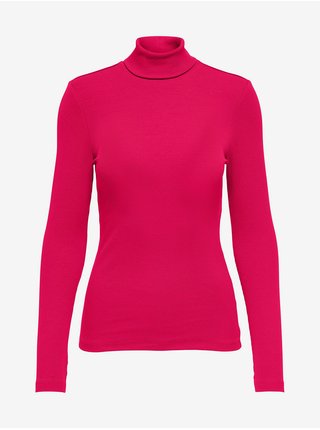 Tmavě růžové dámské žebrované tričko se stojáčkem ONLY Philine