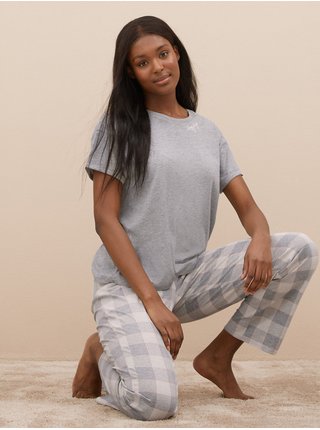 Kostkovaná pyžamová souprava s vysokým podílem bavlny Marks & Spencer šedá
