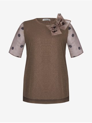 Růžovozlaté dámské puntíkované tričko s mašlí Rinascimento