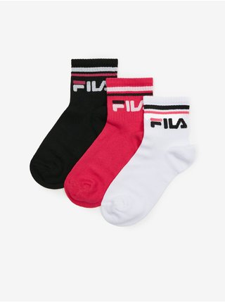 Sada tří párů ponožek v černé, růžové a bílé barvě FILA