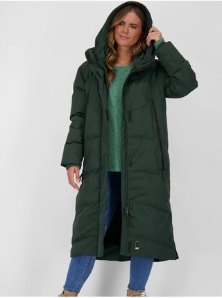 Tmavě zelený dámský prošívaný zimní kabát s kapucí Alife and Kickin