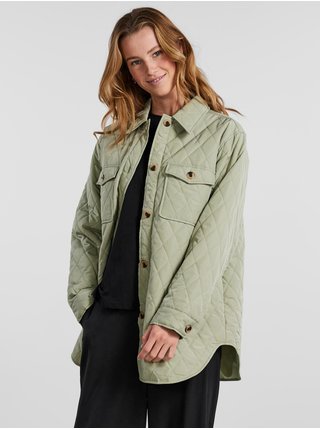 Svetlo zelená dámska prešívaná košeľová bunda Pieces Taylor