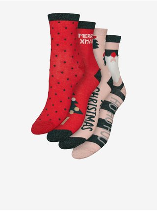 Sada čtyř párů vánočních ponožek  v červené a růžové barvě VERO MODA Snowflake