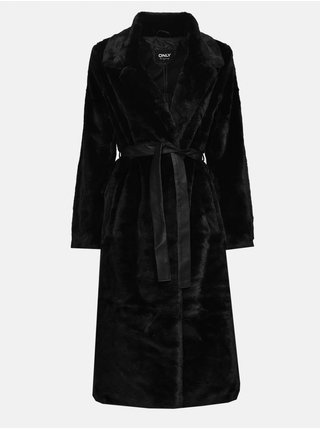 Černý dámský kabát z umělého kožíšku ONLY Bene