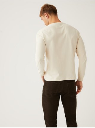 Krémové pánské bavlněné tričko s knoflíky Marks & Spencer