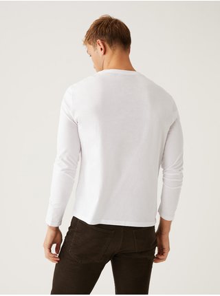 Bílé pánské bavlněné tričko s dlouhým rukávem Marks & Spencer