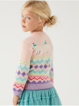 Růžový holčičí vzorovaný svetr Marks & Spencer 