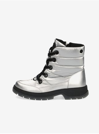 Dámské kotníkové zimní boty ve stříbrné barvě Caprice