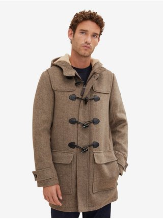 Hnedý pánsky zimný kabát s kapucňou a prímesou vlny Tom Tailor