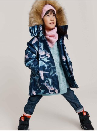 Tmavě modrá holčičí vzorovaná zimní bunda s odepínací kapucí s kožíškem Reima Kiela