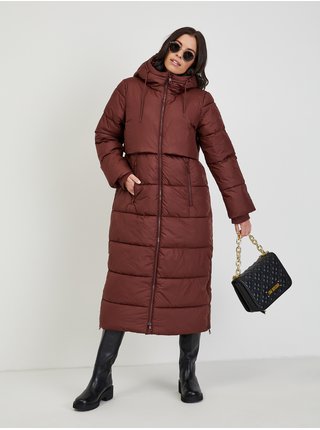 Hnědý dámský prošívaný zimní kabát s kapucí Tom Tailor Denim