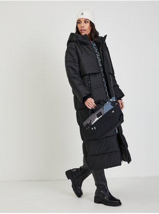 Čierny dámsky prešívaný zimný kabát s kapucňou Tom Tailor Denim