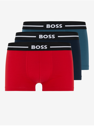 Sada tří pánských boxerek v červené, černé a petrolejové barvě BOSS