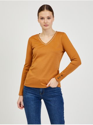 Hnědé dámské tričko s dlouhým rukávem ORSAY