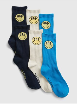 Sada tří párů ponožek v bílé a modré barvě GAP & Smiley®