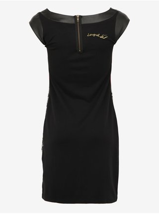 Černé dámské květované šaty s koženkovými detaily Desigual