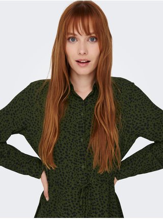 Tmavě zelené vzorované košilové šaty JDY Piper