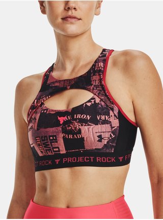 Růžovo-černá dámská vzorovaná sportovní podprsenka Under Armour UA Pjt Rck Csbk Bra Nov Prnt   