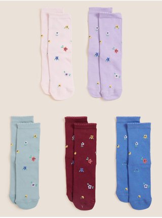 Sada pěti párů barevných holčičích květovaných ponožek Marks & Spencer  