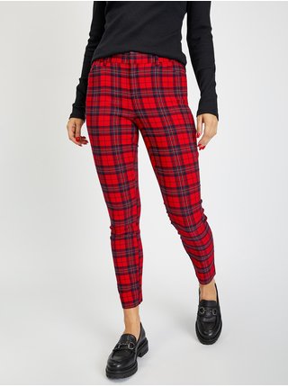Červené dámské kostkované skinny fit kalhoty GAP