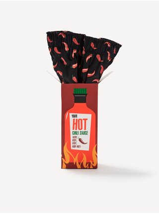 Černé pánské vzorované trenýrky v dárkovém balení Celio Hot chilli sauce   