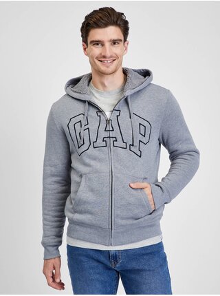 Šedá pánská zateplená mikina na zip s logem GAP