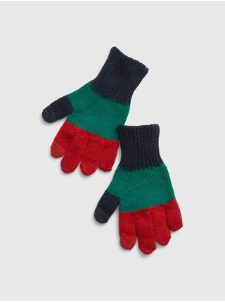 Červeno-zelené dětské pruhované prstové rukavice GAP 