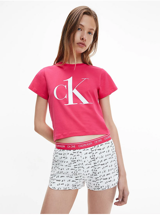 Pyžamká pre ženy Calvin Klein - tmavoružová, biela