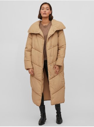 Béžový dámský prošívaný zimní kabát s límcem VILA Louisa