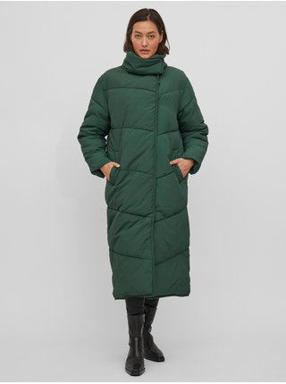Tmavě zelený dámský prošívaný zimní kabát s límcem VILA Louisa