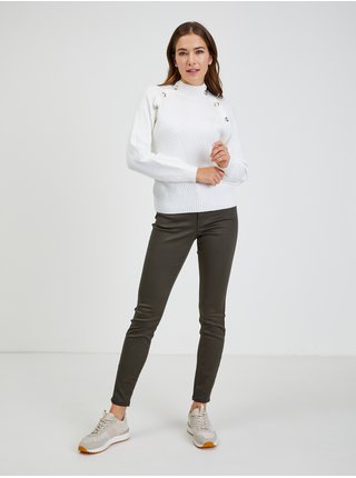 Bílý dámský žebrovaný svetr s ozdobnými knoflíky ORSAY
