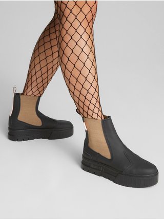 Černé dámské kožené chelsea boty na platformě Puma Mayze Chelsea Pop