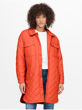 Oranžový dámský prošívaný lehký oversize kabát ONLY New Tanzia