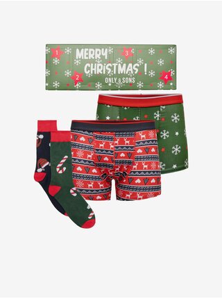 Boxerky pre mužov ONLY & SONS - zelená, červená