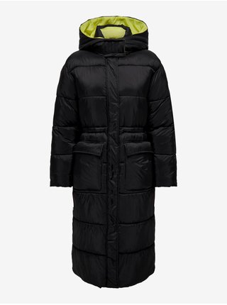 Čierny dámsky prešívaný zimný kabát s kapucňou ONLY Puk
